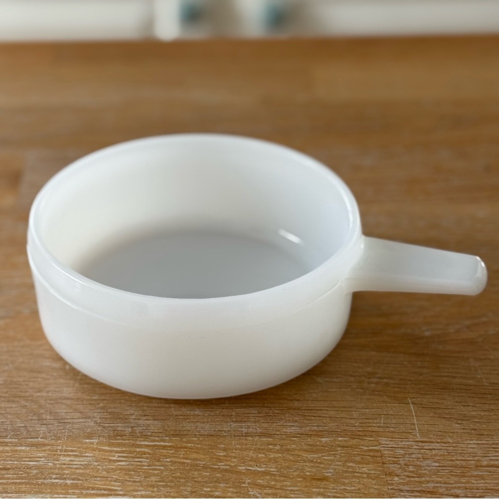 Vintage Glasbake Milk Glass Soup Bowl with Handle